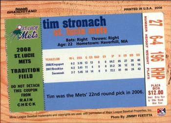 2008 Grandstand St. Lucie Mets #NNO Tim Stronach Back