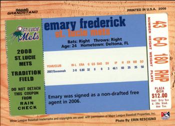 2008 Grandstand St. Lucie Mets #NNO Emary Frederick Back