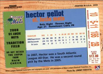 2008 Grandstand St. Lucie Mets #NNO Hector Pellot Back