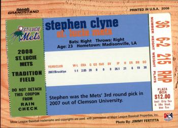 2008 Grandstand St. Lucie Mets #NNO Stephen Clyne Back