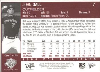 2008 MultiAd Pacific Coast League All-Stars #2 John Gall Back