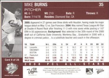 2008 MultiAd Pacific Coast League All-Stars #9 Mike Burns Back