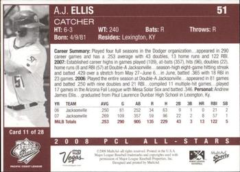 2008 MultiAd Pacific Coast League All-Stars #11 A.J. Ellis Back