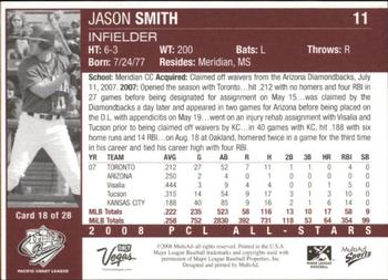 2008 MultiAd Pacific Coast League All-Stars #18 Jason Smith Back