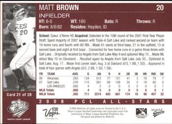 2008 MultiAd Pacific Coast League All-Stars #21 Matt Brown Back