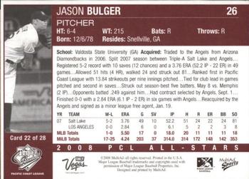 2008 MultiAd Pacific Coast League All-Stars #22 Jason Bulger Back