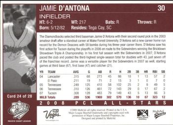 2008 MultiAd Pacific Coast League All-Stars #24 Jamie D'Antona Back