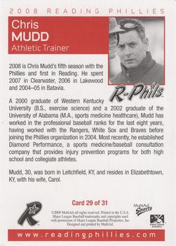 2008 MultiAd Reading Phillies #29 Chris Mudd Back