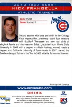 2013 Brandt Iowa Cubs #4 Nick Frangella Back
