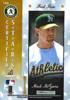 1997 Pinnacle Certified - Mirror Gold #139 Mark McGwire Back