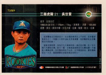 1996 CPBL Pro-Card Series 3 - Baseball Hall of Fame #73/R9 Shih-Hsien Wu Back