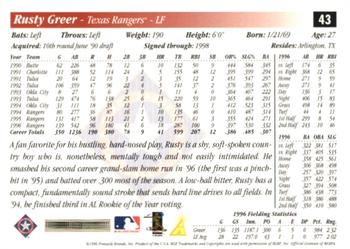 1997 Score - Artist's Proof White Border #43 Rusty Greer Back
