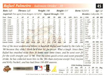 1997 Score - Artist's Proof White Border #45 Rafael Palmeiro Back