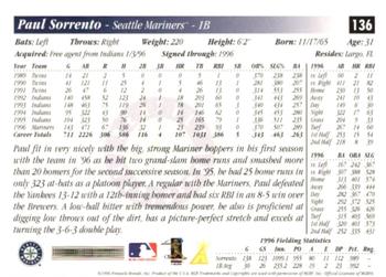 1997 Score - Artist's Proof White Border #136 Paul Sorrento Back