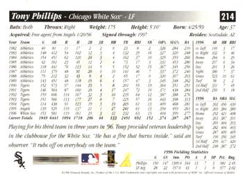 1997 Score - Artist's Proof White Border #214 Tony Phillips Back