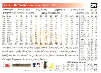 1997 Score - Artist's Proof White Border #296 Kevin Mitchell Back