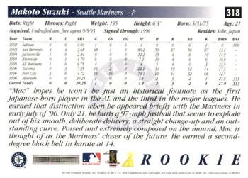 1997 Score - Artist's Proof White Border #318 Makoto Suzuki Back