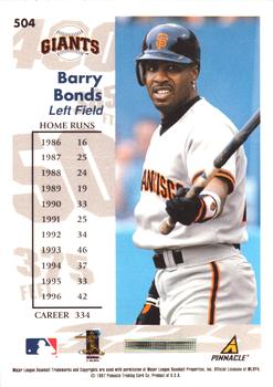 1997 Score - Hobby Reserve by Score #504 Barry Bonds Back