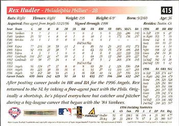 1997 Score - Hobby Reserve by Score #415 Rex Hudler Back