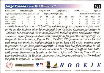 1997 Score - Hobby Reserve by Score #481 Jorge Posada Back