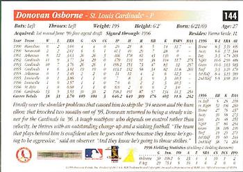 1997 Score Premium Stock #144 Donovan Osborne Back
