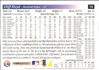 1997 Score Premium Stock #14 Cliff Floyd Back
