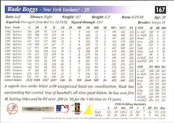 1997 Score Premium Stock #167 Wade Boggs Back