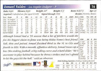 1997 Score Premium Stock #16 Ismael Valdes Back