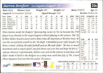 1997 Score Premium Stock #206 Darren Dreifort Back