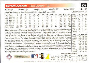 1997 Score Premium Stock #252 Warren Newson Back
