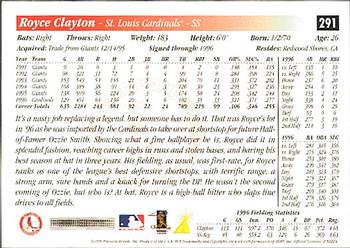 1997 Score Premium Stock #291 Royce Clayton Back
