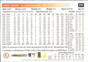 1997 Score Premium Stock #295 Gary Gaetti Back