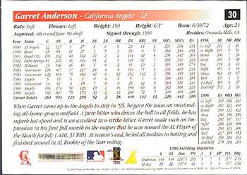 1997 Score Premium Stock #30 Garret Anderson Back