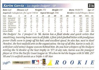1997 Score Premium Stock #316 Karim Garcia Back