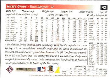 1997 Score Premium Stock #43 Rusty Greer Back