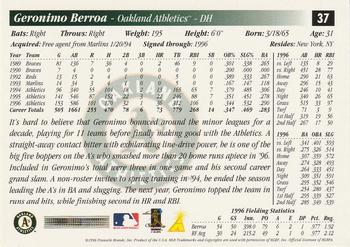 1997 Score Premium Stock #37 Geronimo Berroa Back