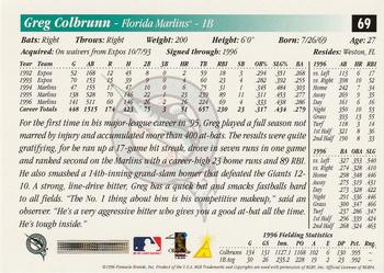 1997 Score Premium Stock #69 Greg Colbrunn Back