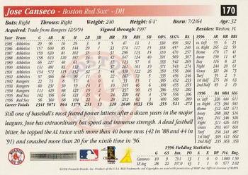 1997 Score Premium Stock #170 Jose Canseco Back