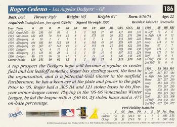 1997 Score Premium Stock #186 Roger Cedeno Back