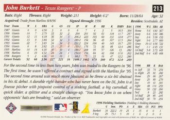 1997 Score Premium Stock #213 John Burkett Back