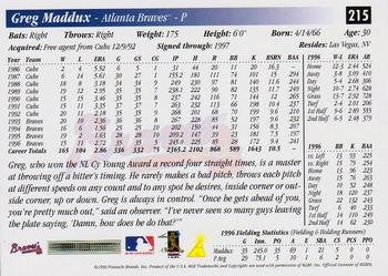 1997 Score Premium Stock #215 Greg Maddux Back