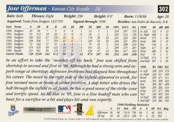 1997 Score Premium Stock #302 Jose Offerman Back