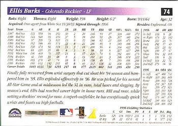 1997 Score Premium Stock #74 Ellis Burks Back