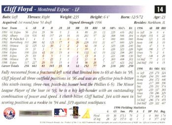 1997 Score - Artist's Proof Holofoil #14 Cliff Floyd Back