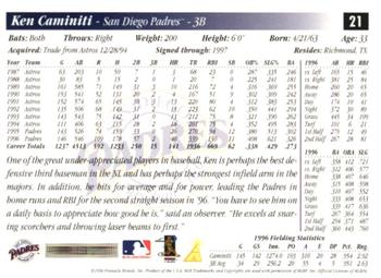 1997 Score - Artist's Proof Holofoil #21 Ken Caminiti Back
