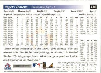 1997 Score - Artist's Proof Holofoil #430 Roger Clemens Back