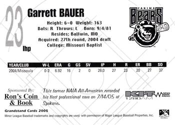 2005 Grandstand Yakima Bears #NNO Garrett Bauer Back