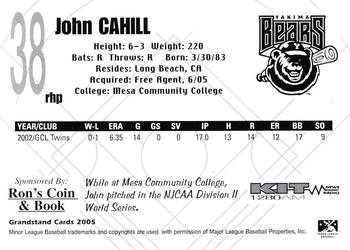 2005 Grandstand Yakima Bears #NNO John Cahill Back