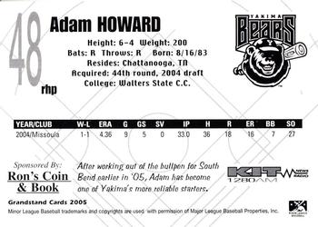 2005 Grandstand Yakima Bears #NNO Adam Howard Back