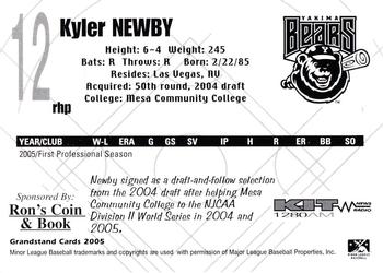 2005 Grandstand Yakima Bears #NNO Kyler Newby Back